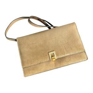 Lederer Vintage Purse Womens 8" X6" X2" Beige Snake Skin Gold Closure Old‎ Money